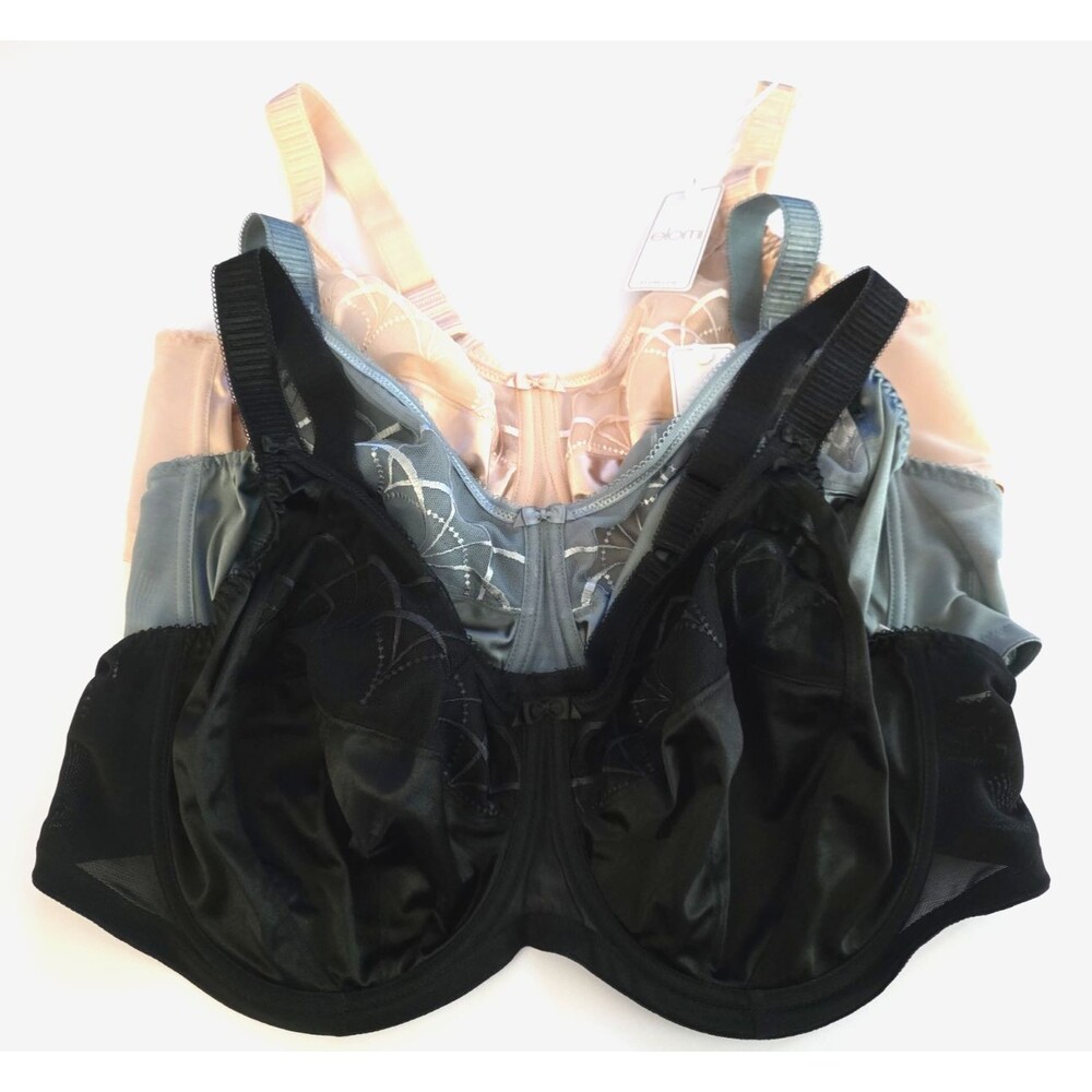 Lot of 3 Elomi Cate Underwire Bras 46DD Lace Black Green Tan Store Samples